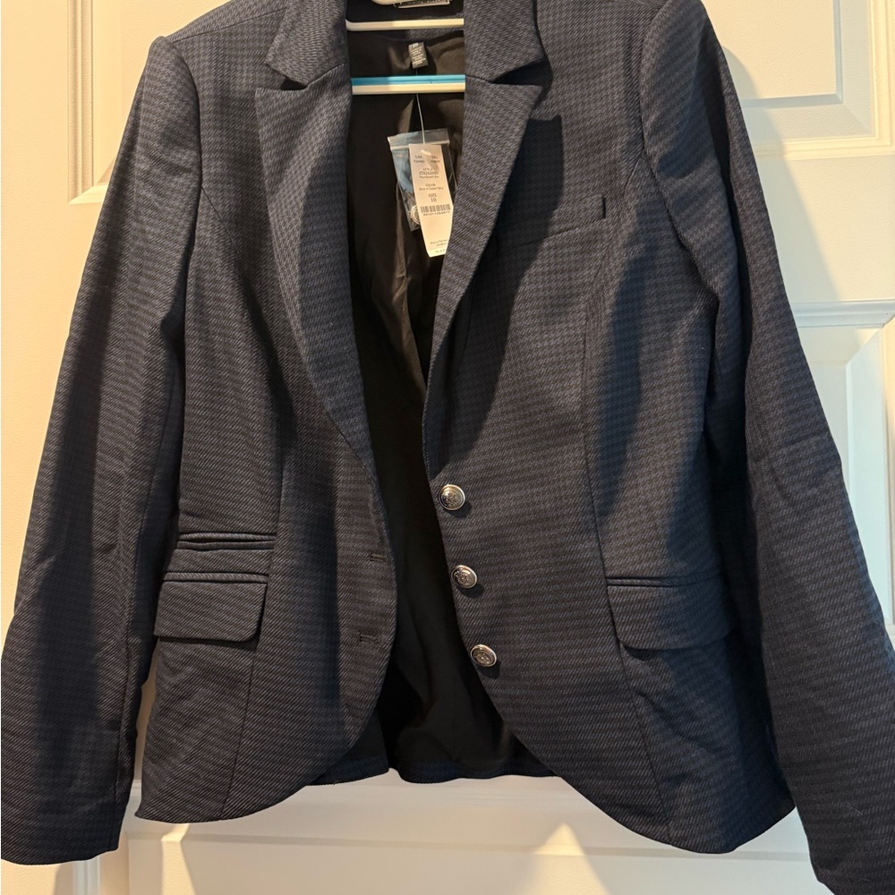 White House Black Market Houndstooth Blazer in Black and Navy